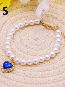 1 pieza Collar de perro y gato blanco con perlas, collar de gatito y collar de perro con forma de pera, accesorios de joyería bonitos con rhinestones con forma de corazón, para boda, fiesta de cumpleaños, cachorro, mascota y collar básico para perro pequeño