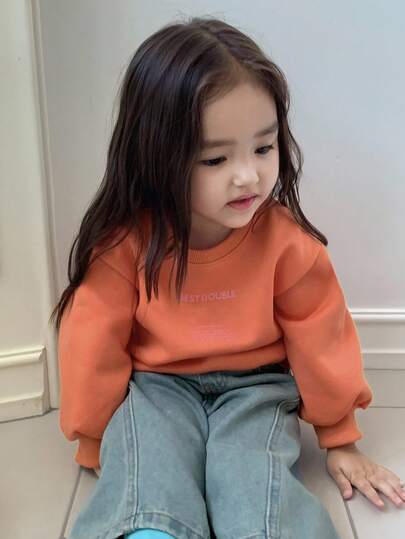 DAZY 女婴宽松圆领字母印花长袖卫衣，秋冬季幼儿女童服装