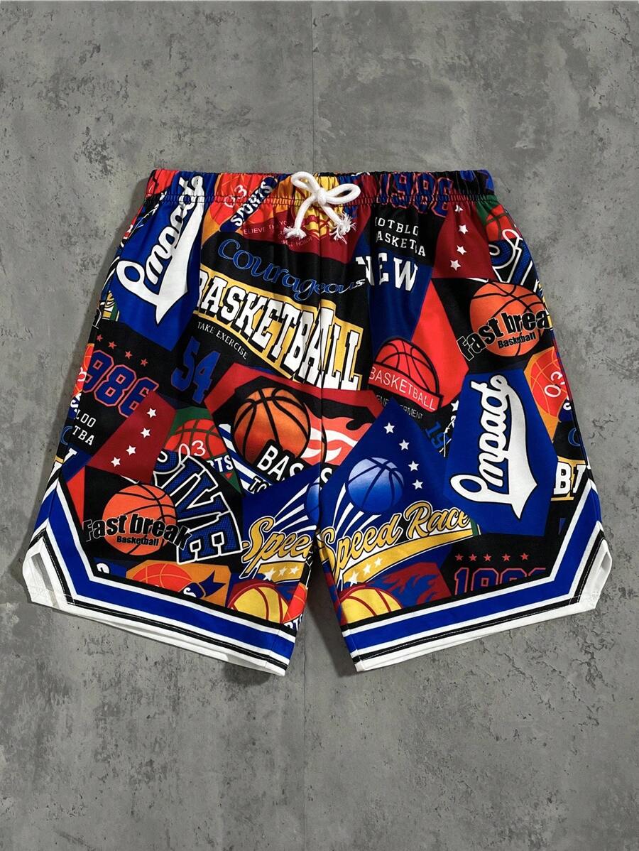 SHEIN Bolty Tween Boys' Casual Versatile Comfortable Basketball Graphic Print Loose Knit Shorts, Suitable For Commuting, School, Daily Casual, Travel, Sports, Spring/Summer/Fall/Winter, Back To School Season - Multicolor - View 1