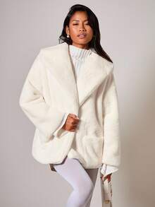 COSMINA Damen elegante, weite Jacke mit Kunstpelzkragen, Herbst/Winter - Aprikosenfarben - Übersicht 3