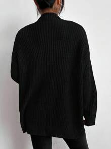 SHEIN PETITE Women's All-Match Minimalist Casual Commute Fashion Versatile Cardigan Sweater - Black - View 2