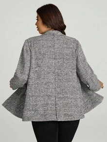 SHEIN LUNE 大码秋冬女款缺口领长袖纽扣前格子休闲西装外套/粗花呢材质/黑色西装外套/冬季女款夹克派对亮片假日 - 彩色 - 查看 8