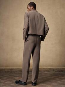 AKNOTIC Business Casual Bộ vest nam 2 món màu nâu cà phê, chất liệu dệt kim, dáng ôm, tay dài và quần ống đứng cạp chun, thích hợp cho mùa hè, mùa thu, kỳ nghỉ, đám cưới, tiệc tùng, quà tặng tốt nghiệp. - Cà phê nâu - Xem 7