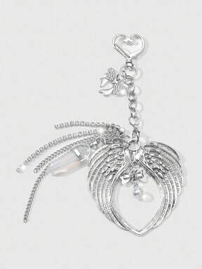 Anime 1pc Y2K Retro Punk Goth Style Silver Hollow Crystal Rhinestone Bowknot Chain Angel Wings DIY Keychain & Keyring, Suitable For Women/Girls Everyday Wear, Holiday Gift