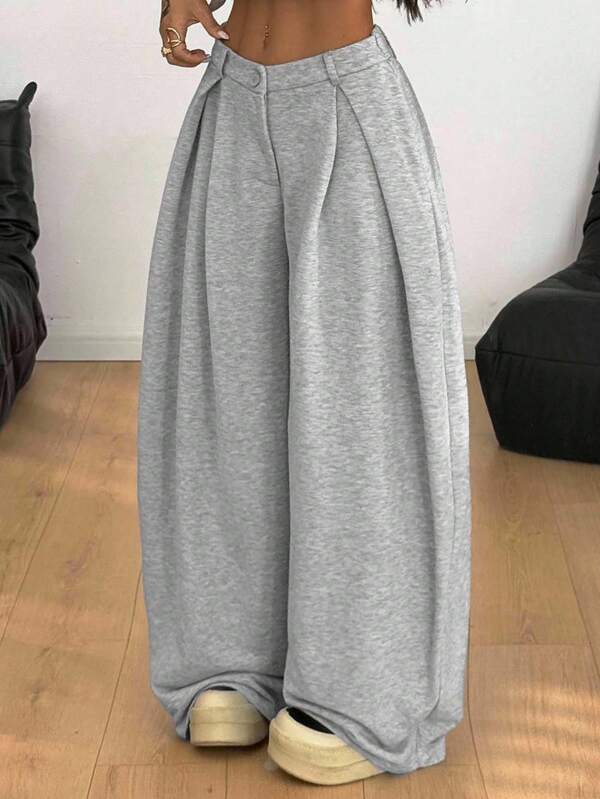 Coolane Women's Summer Vintage Casual Hippie Street Oversized French Grey Curved Hem Baggy Pants