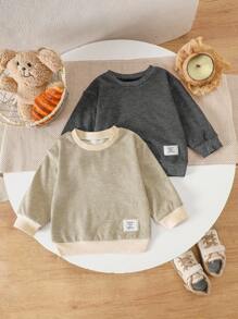 SHEIN Vintaside Kids 男婴宽松圆领长袖条纹上衣