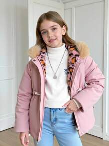 Manteau épais doublé thermique pour filles et tout-petits, veste décontractée à capuche avec poches zippées, mode automne/hiver - Rose bonbon - Voir 9