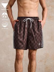 Surfspeed Men's Drawstring Waist Checkerboard Pocket Beach Shorts - Multicolor - View 3