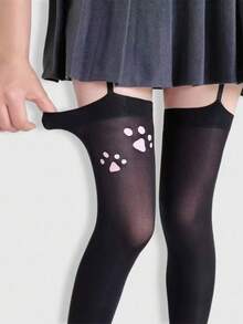 ROMWE Goth 1 Đôi tất cao đến đùi co giãn tốt màu đen dành cho nữ - màu đen - Xem 2