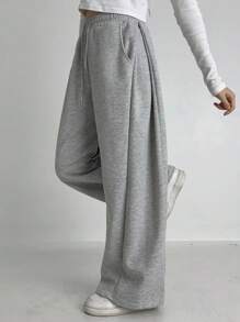 DAZY 女士休闲抽绳高腰宽松阔腿运动裤女式慢跑裤 - 灰色 - 查看 1