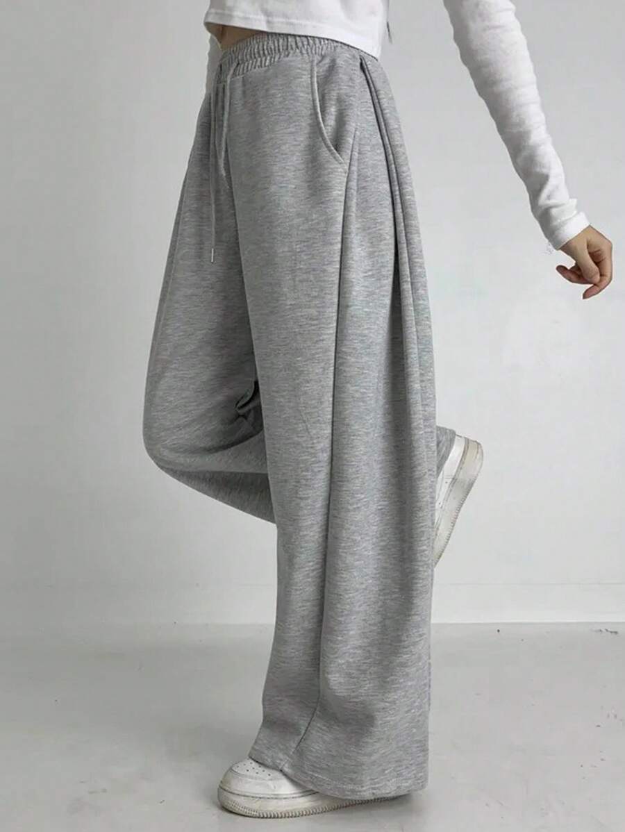 DAZY 女士休闲抽绳高腰宽松阔腿运动裤女式慢跑裤 - 灰色 - 查看 1