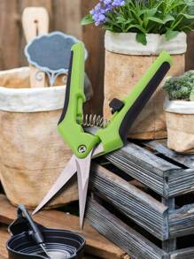 1pc Carbon Steel Garden Pruning Scissors, Modern Non-Slip Gardening Tool Stainless Steel Flower Branch Trimmer, Straight And Curved Head, Fruit Vegetable Vine Pruning Shears, Gardening Scissors