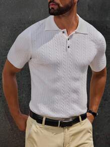 Men's Solid Color Half-Zip Short Sleeve Casual Raglan Knit Top - White - View 5