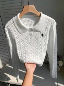 Comfortcana Women's Embroidered Decor White Long Sleeve Sweater,Fall Women Clothes,Back To School,Business Casual Woman,Teacher Outfits For Women,Going Out Tops Women - White - View 7