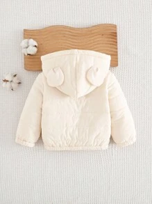 SHEIN Playful Pals Infant Toddler 0-3Y Unisex Casual Daily Warm Fleece Hooded Bear Jacket, Autumn/Winter Fall