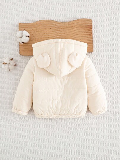 SHEIN Playful Pals Áo khoác nỉ có mũ hình gấu ấm áp, thoải mái cho bé gái 0-3 tuổi, thích hợp mặc hàng ngày, mùa Thu/Đông.