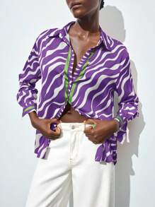 Maija Women's Multicolor Animal Print Zebra Pattern Fashionable Vacation Button-Up Shirt, Versatile All-Season Business Casual Blouse,Autumn Outfits For Women