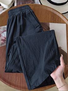 Rusticease 大码女式休闲纯色松紧腰斜口袋裤
