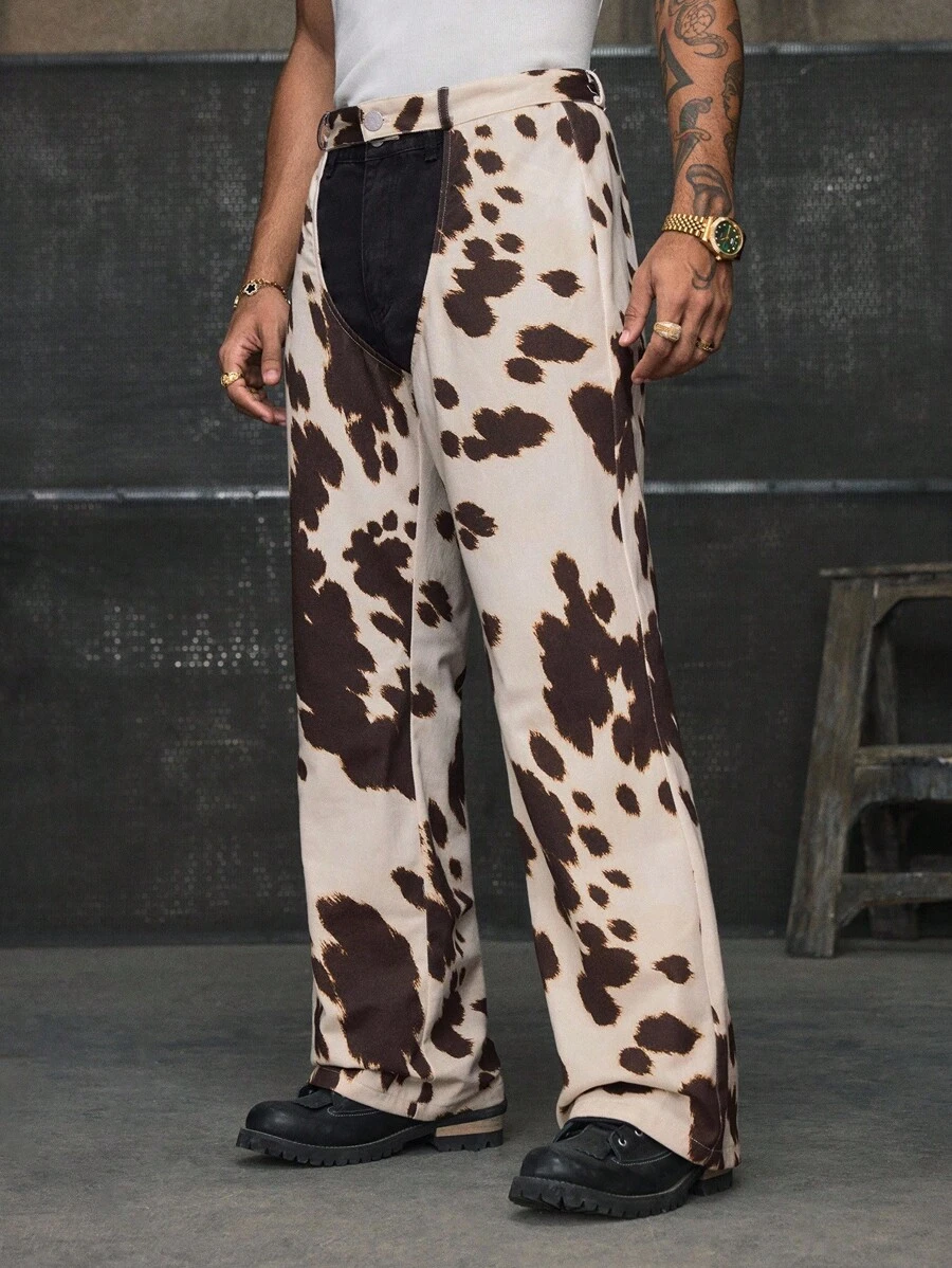 AXEPEAK 男士性感开裆宽松图案印花裤