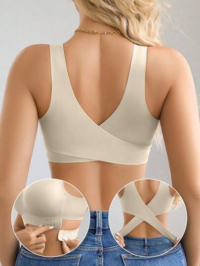 NudeFit 1pc Women Seamless No Padding Elegante Breathable Com Tafel Crisscross Back eau BH Front Closure Brapush Up Sports