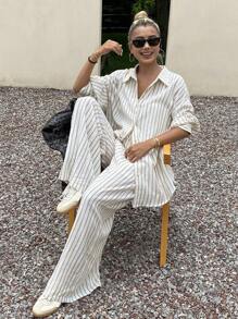 DAZY Autumn/Winter New Loose Casual Striped Women 2 Pieces Set Lounge Sets For Women