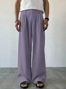 Claim Dot Men's Casual Solid Color Loose Pants, Fall - Mauve Purple - View 4