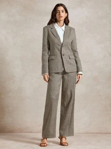 Briarwyn 女式格子翻领长袖西装外套和裤子休闲套装，秋季女装，返校季，复古风女式冬季夹克，复古女装 - 棕色 - 查看 6