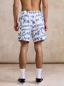 Surfspeed Men's Letter Print Drawstring Waist Pocket Beach Shorts - Multicolor - View 4