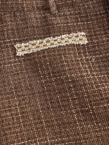 SHEIN MOD 高腰厚花呢阔腿裤咖啡棕色裤子，棕色阔腿裤，花呢裤，筒腿裤，返校季，秋季女装，高腰阔腿裤，咖啡棕色，女裤 - 咖啡棕 - 查看 4