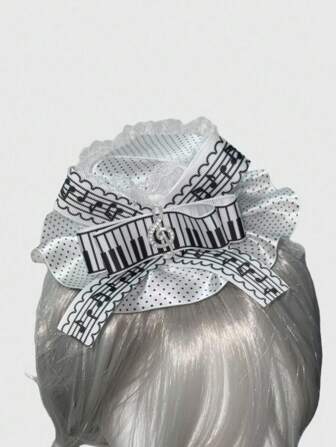 Grunge Punk 2 piezas Clips para el cabello con diseño de lazo y estampado de piano, accesorios de cabello elegantes adecuados para festivales de música, compras, escuela, estilo anime/kawaii