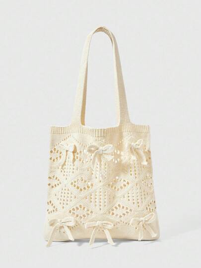 Kawaii Nature Style Bowknot Knit Hollow-Out Women's Shoulder Bag