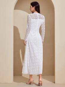 Graceveil Váy dài tay kiểu Pháp thanh lịch dệt kim jacquard cho nữ - trắng - Xem 2