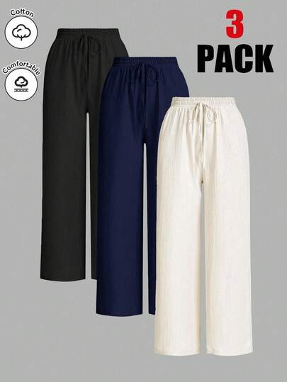 SHEIN Girlism 3 件套少女提花纹理宽松休闲百搭阔腿裤