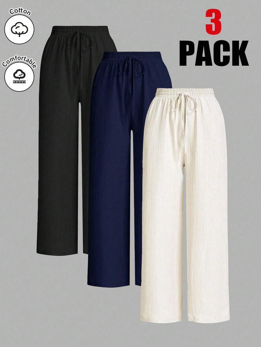 SHEIN Girlism 3 قطع بنطلون فضفاض واسع الساق مريح متعدد الاستخدامات بنسيج جاكار للمراهقات - أزرق بحري - مشاهدة 1