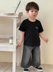 Hapijoa 男童街头风格休闲圆领短袖上衣，夏季 - 黑色 - 查看 4