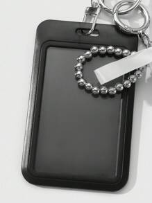 ROMWE Kawaii 1 件 Y2K 极简主义高端哥特式手工串珠银色 CCB 丝带蝴蝶结心形编织绳黑色亚克力校园卡/身份证夹 DIY 钥匙扣包饰，适合办公室职员、学生、日常穿着、节日礼物、万圣节 - 黑色 - 查看 5