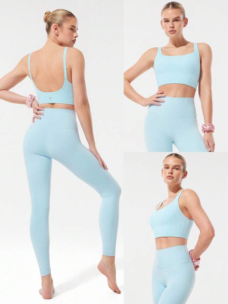 FeatherFit™ Soft Stretchy Sweat-Wicking U-Back Adjustable Straps Molded Foam Cups Square Neck Sports Bra Low-Impact Yoga Pilates Studio Gym Daily Active Wear  Spring Summer