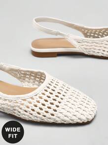 SHUZIA 女式宽版钩针拉菲草露跟穆勒鞋 - 白色 - 查看 6
