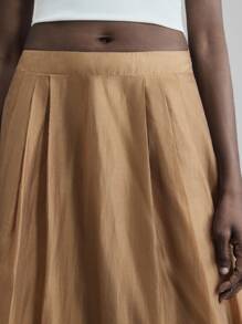 Ontre 2025秋冬季女士办公服饰、婚礼宾客、生日、教师制服、夜店装、秋冬休闲商务复古风、优雅度假休闲纯色百褶裙、圣诞节和新年 - 棕色 - 查看 7