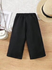 SHEIN 秋冬女宝宝休闲梭织裤，简约时尚户外长裤，黑色 - 白色 - 查看 3