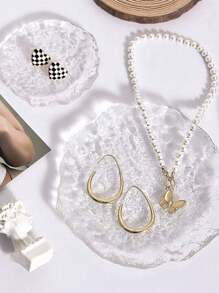 1Pc/2Pcs Asymmetric Transparent Glass Jewelry Display Tray, Creative Display Plate For Jewelry, Keys, Nail Art And Photoshoot, Living Room Decor, Storage - White - View 11