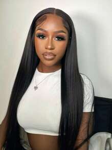 Transparent Lace Straight 13 X 4 Lace Front  Wig 150% Density Human Hair Wigs 28 Inch Natural Black High Temperature For Women