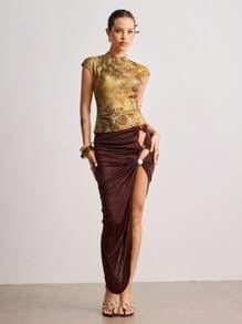 ROMWE Avant 复古花卉图案女式立领上衣 - 彩色 - 查看 5