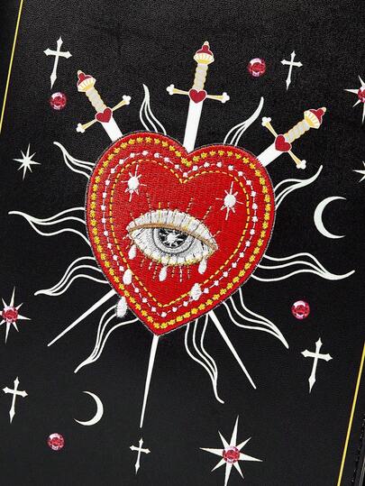 Goth Gothic Book-Shaped Embroidered Bag With Crying Eye, Heart & Sword Graphic, Y2K Punk Black Crossbody/Handbag For Streetwear