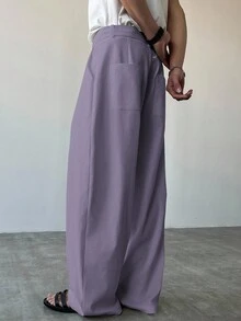 Claim Dot Men's Casual Solid Color Loose Pants, Fall - Mauve Purple - View 3
