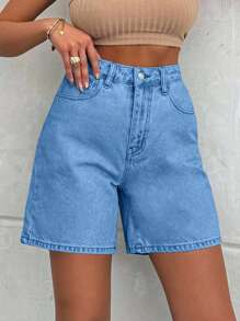 EURMUSE 100%Cotton LIGHT WASH HIGH WAIST SHORT - Light Wash - View 5