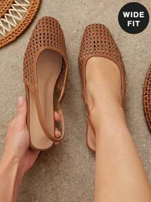 SHUZIA Ladies Wide Fit Crochet Raffia Slingback Mules For Christmas