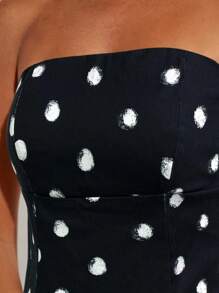 COSMINA Women's Polka Dot Print Ruffle Hem Strapless Dress - Black - View 5