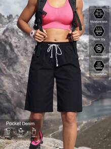 Flexra Women's Drawstring Waist Loose Casual Denim Bermuda Shorts Outdoor Pants For Hiking Sun Protection Lightweight Quick Dry - Navy Blue - View 1