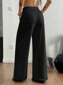 Coolane 女式夏季乡村音乐会外出海滩波西米亚风基本款简约水洗 100% 纯棉裤子 - 黑色 - 查看 7